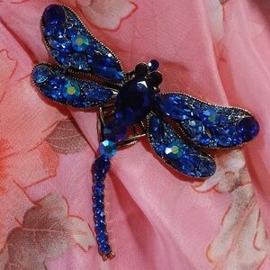 Most Excellent Blue Rhinestone Dragonfly Brooch